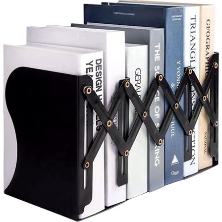 Bogstøtter - Justerbare metalbogstøtter til hylder, kraftige udvidelige bogstøtter, bogholder, til børn, hjemmekontor, skole (sort)