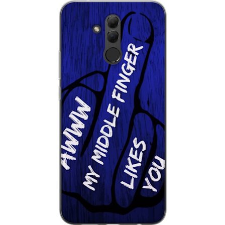 Kompatibelt Mobildeksel til Huawei Mate 20 lite Mørk typografisk illustrasjon med hjerteform og budskap om vennskap mot dyp blå tretekstur