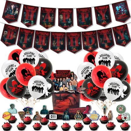 Stranger Things Tema Fødselsdagsfest Dekoration Baggrund Balloner Banner Kage/Muffins Topper Sæt Tilbehørssæt[mo]