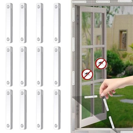 12-pak vinduesmagneter, anti-myg, selvklæbende, ingen boring, vinduesbeskyttelse mod insekter, hvid