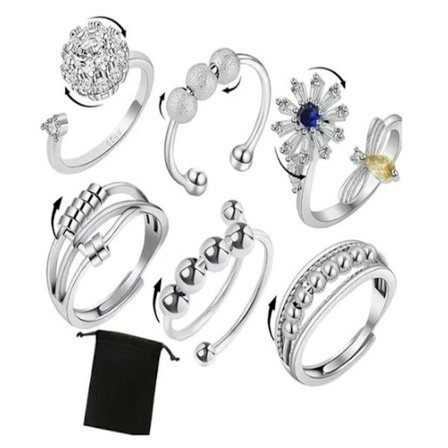 6 st Fidget Ångestringar Justerbara ringar set Justerbara ringar Fidgetringar Ångestpärlband, Stapelbara
