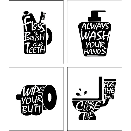 4 kpl kylpyhuoneen seinäkoristetta kylpyhuoneen seinätaidetta kankaalle painettuja mustavalkoisia moderneja kylpyhuoneen sisustuselementtejä 