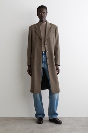 COS Damen Einreihiger Langer Mantel Aus Woll-Mix - Braun