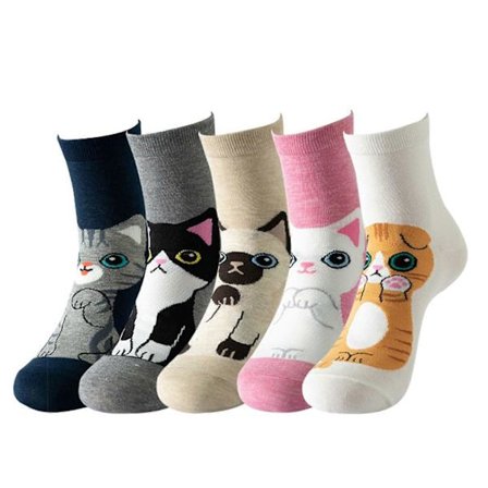 5 paria naisten söpöjä eläinsukkia, koira- ja kissasarjakuva puuvillasukkia, hauskoja ja uutuuslahjoja tytöille, rentoja ja mukavia