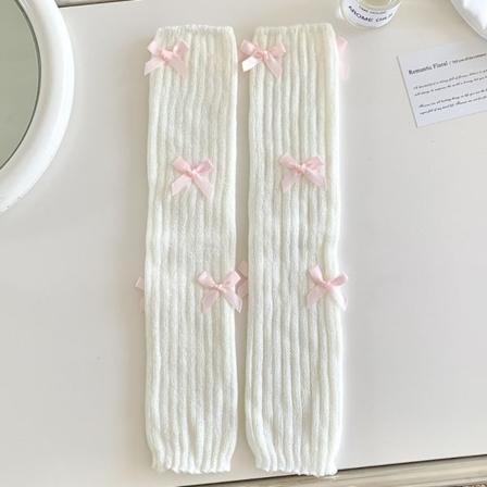 Sløyfe Stablede sokker Strikket bentrekk HVIT&ROSA White&pink