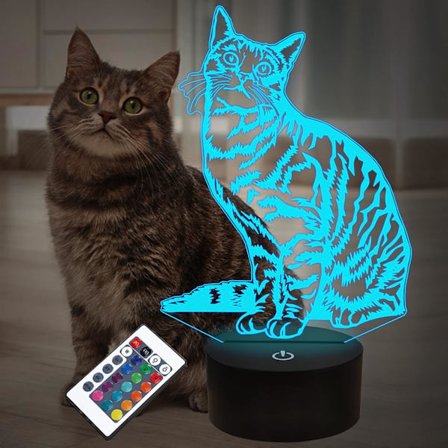 Katt Dyregaver til Barn Jenter, 3D Illusions LED Katt Lampe Nattlys med Fjernkontroll 16 Farger Skiftende Dekorasjon Sengelamper