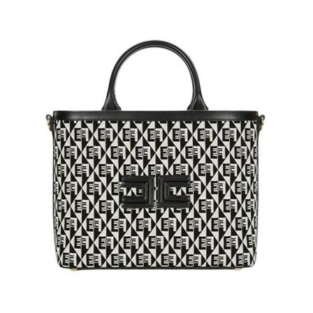 Elisabetta Franchi, Shopper Bag With Jacquard Diamond Print Czarny, Kobieta, Rozmiar: ONE Size