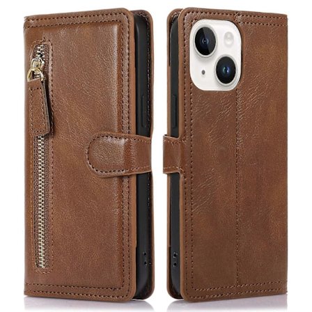 Til iPhone 15 Plus Slim-Fit PU Læder Etui Wallet Lynlåslomme Flip Stand Telefon Cover Skal