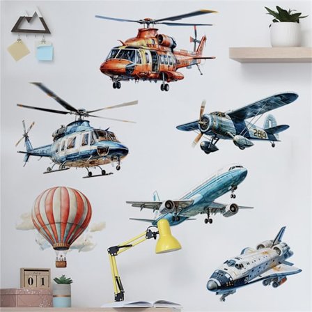 Flyvemaskine Luftballon Vægklistermærke Akvarel Flyvemaskine Vægklistermærke Kunst Vægklistermærker Vinylklistermærker Til Børneværelse Skole Stue 