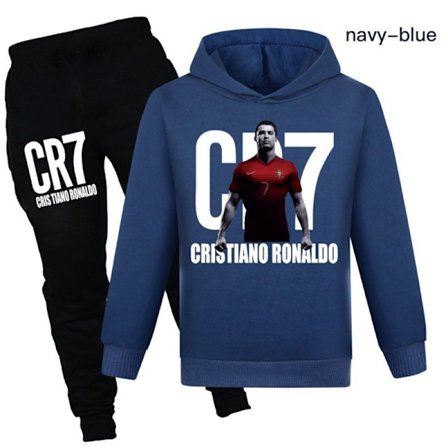CR7 Ronaldo Drengenes Tracksuit Fodbold Hoodie Sweatshirt Hoodie Tops + Bukser Outfits Blå Blå