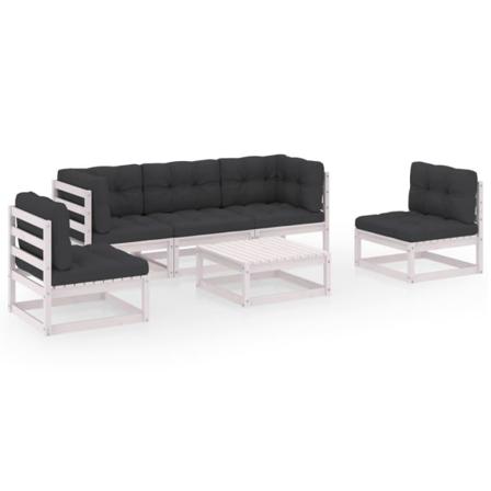 Vidaxl Loungegrupp Med Dynor 6 Delar Massiv Furu Vit