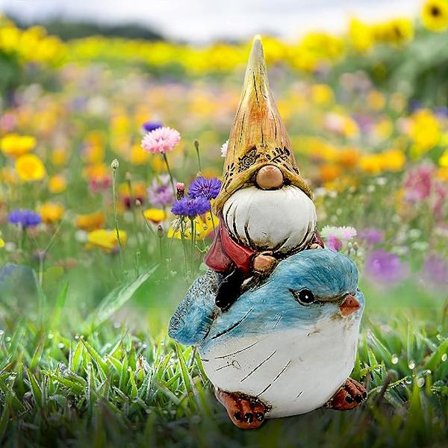 Hagegnomer Utendørs Dekorasjoner - 7,25 tommer Høy - Gnome Statuer for Hage, Plen, Patio, Veranda Dekor - Håndmalt, Værbestandig Gnome Figur (B