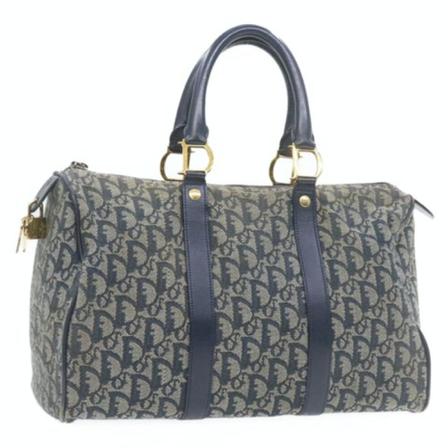 Dior Vintage, Pre -owned Canvas Handbag Blauw, Dames, Maat:ONE Size,leer