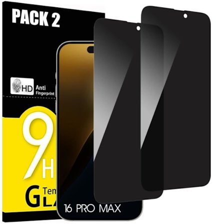 2 Anti-Spy Herdet Glass for iPhone 16 Pro Max - Støtsikker beskyttelse
