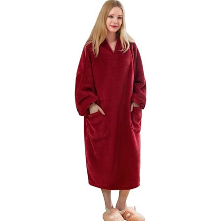 Stor Hoodie-filt för kvinnor Ultra Plysch Bekväm Bärbar Huvad Jättetröja En Storlek TV-filt Fickor Framtill