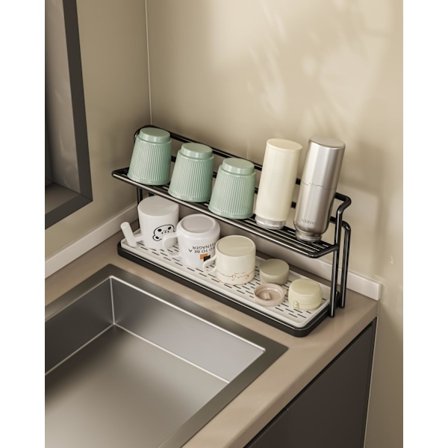 Torkställ för flaskor, Torkställ för muggar, Torkställ för tumblers med avrinningsbricka - Flaska-Svart