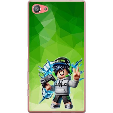 Kompatibelt Mobildeksel til Sony Xperia Z5 Compact Roblox-inspirert gamerfigur med headset, håndkontroll og energiske effekter mot grønn bakgrunn