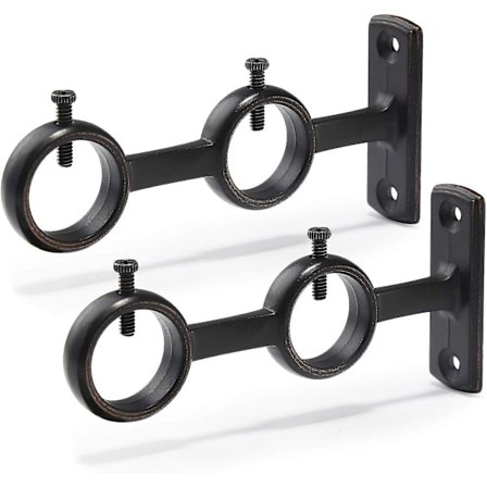 2 stk. dobbelte kroge gardinstangbeslag til stue soveværelse gardinstang stang holder (sort) (2 stk.)