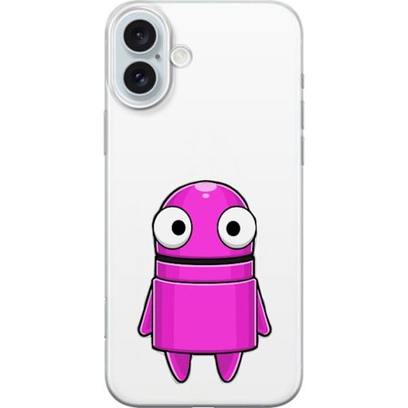 Kompatibelt Mobildeksel til Apple Apple iPhone 16 Plus Rosa tegneseriefigur med rund form og store øyne på mørk bakgrunn