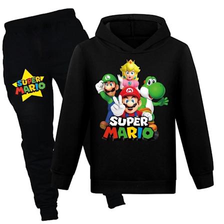Barn Pojkar Super Mario Hoodie Tröja Byxor 2-pack Set Svart 140cm black