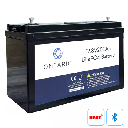 Ontario PRO X Heat 12.8V 200Ah LiFePO4 litiumbatteri (med varme og blåtann)