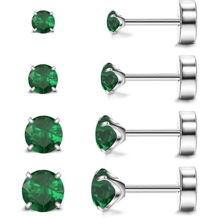 Hypoallergeniske flade øreringe til kvinder og mænd, 4 par implantat-titanium ørestikker med flad bagside til brusk, skrue bagpå ren titanium