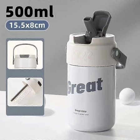 Matkamukit 500ml, uudelleenkäytettävät kahvikupit kansilla - Valkoinen