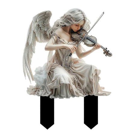 Hvid Engel Spiller Violin Akryl Have Stager Blomsterpotte Græsmark Farm Dekoration Jordprop Dekoration