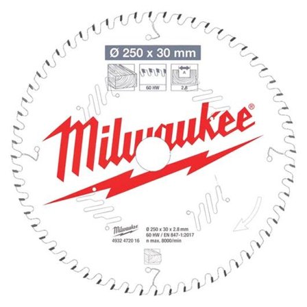 Milwaukee CSB MS W Sagklinge 250x2,8x30 mm, 60T, Maskintilbehør & forbruk