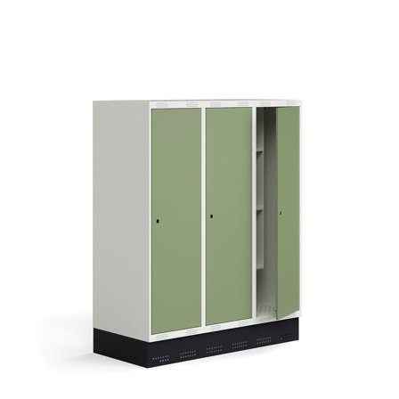 Skab til skoleelever ROZ, 3 moduler, 3 døre, inkl. bund, 1510x1200x550 mm, lysegrøn