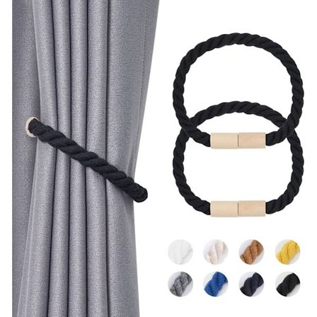 2 kpl Puiset Magneettiset Verhonpidikkeet Boho Kodin Sisustus Verhojen Solmimisnauhat Luonnonpuuvilla Käsinkudotut Köysiverhonpidikkeet (Musta)