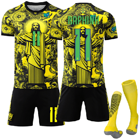 2025-2026 Brasil Kortarmet Fotballdrakt Barn Voksen Med Sokker No.11 Raphinha No.11 Raphinha