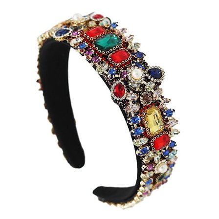 Barokkinen kristallikoristeltu hiuspanta, jalokivin koristeltu leveä samettihiuspanta, kimalteleva hääjuhlan päähine