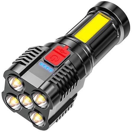 Genopladelig lommelygte multifunktionel udendørs bærbar husholdning LED stærkt lys vandtæt, 4 gear justerbar synlig strøm, lommelygte til fiskeri cam