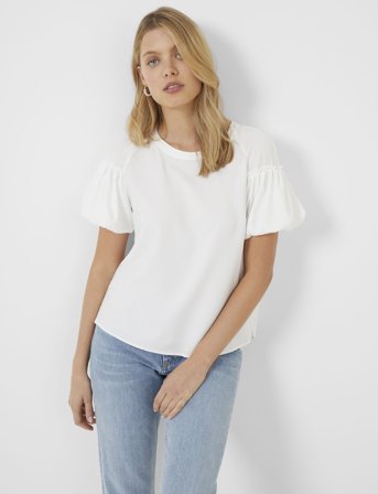 French Connection Crepe Light Puff Sleeve Top - White - L
