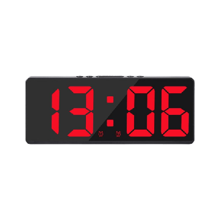 Digital Alarm Skrivebordsklokke Temperatur Kalender Vekkerklokke RØD Red Black Shell-Black Shell