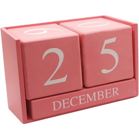 Træblok Kalender - Evig Blok Måned Dato Visning Hjem Kontor Dekoration (Pink)