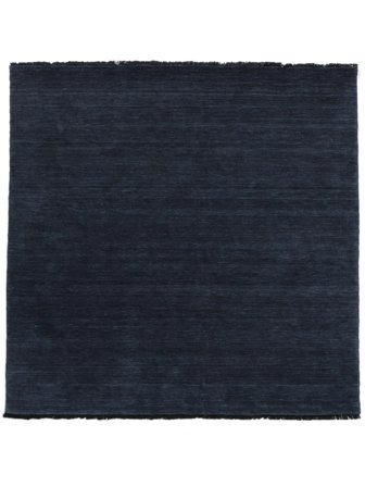 Plain (Single Colored) Large Handloom Fringes Rug - Dark Blue 250X250 Wool, Modern Style