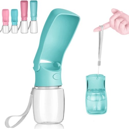 Foldbar hundevandflaske, rejse vandflaske til hunde (blå 350 ml)