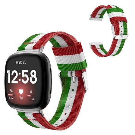 Striped nylon klockarmband för Fitbit Versa 3 - grön / vit / röd