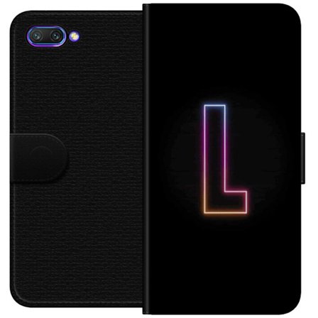 Yhteensopiva Lompakkokotelo Honor Honor 10 Minimaalinen neonkirjain L pehmeästi vaihtuvassa värivalossa mustaa taustaa vasten, puhdas graafinen este