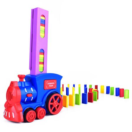 Tecknad Dominos tåg för med simulering ljud och ljus Interaktionsblock för toddler för kreativ stapling av leksaksstimulering Fu