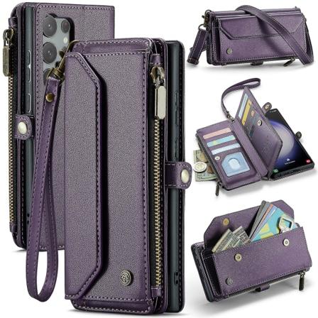 For Samsung Galaxy S24 Ultra Case Lommebok, Magnetisk lukking 360 Full Støtsikker Beskyttelse Drop Absorption Heavy Duty Lærveske purple