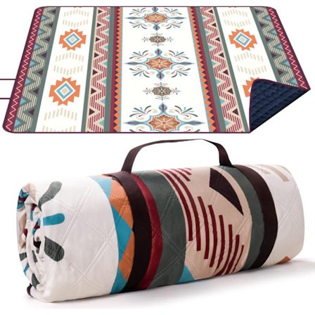 200x200CM Stort Utendørs Strandpiknikteppe med Håndtak, Vanntett og Sandtett, Egnet for Camping, Strand, Piknik