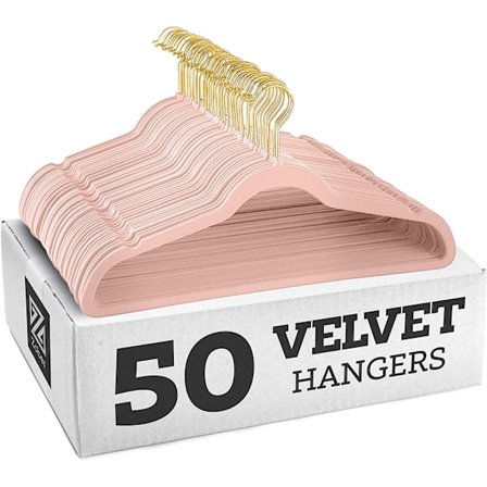 Halkfria sammetsklädhängare (45 cm) - rosa/guld krok