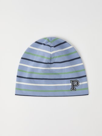 Polarn O. Pyret - Striped jersey beanie with "P" appliqué - 48|50 - Childrenswear - blue