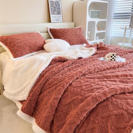 Efterårs- og vintertæppe fortykkelsesversion a Taft B-version Jacquard lammeuldstæppe Brick Red 180*200cm