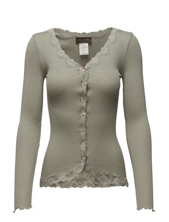 Silk Cardigan W/ Lace Strikket Trøje Cardigan Grøn Rosemunde