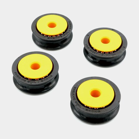 Lewmar NTR 2 trissor med kullager (4st), svarta och gula i komposit för 6-10mm lina, maxbelastning 240kg per trissa.