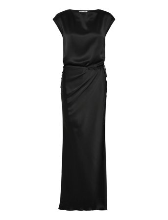 Yui Satin Wrap Dress Black Ahlvar Gallery